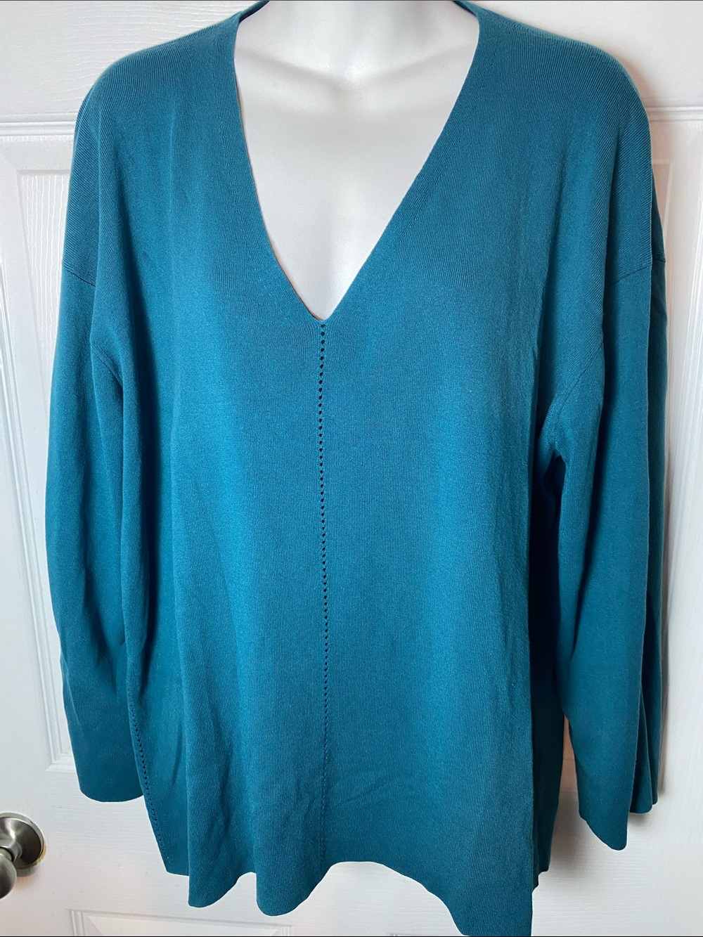 Lafayette 148 New York Viscose Blend V-Neck Tunic Top Teal Green Size M RN95135